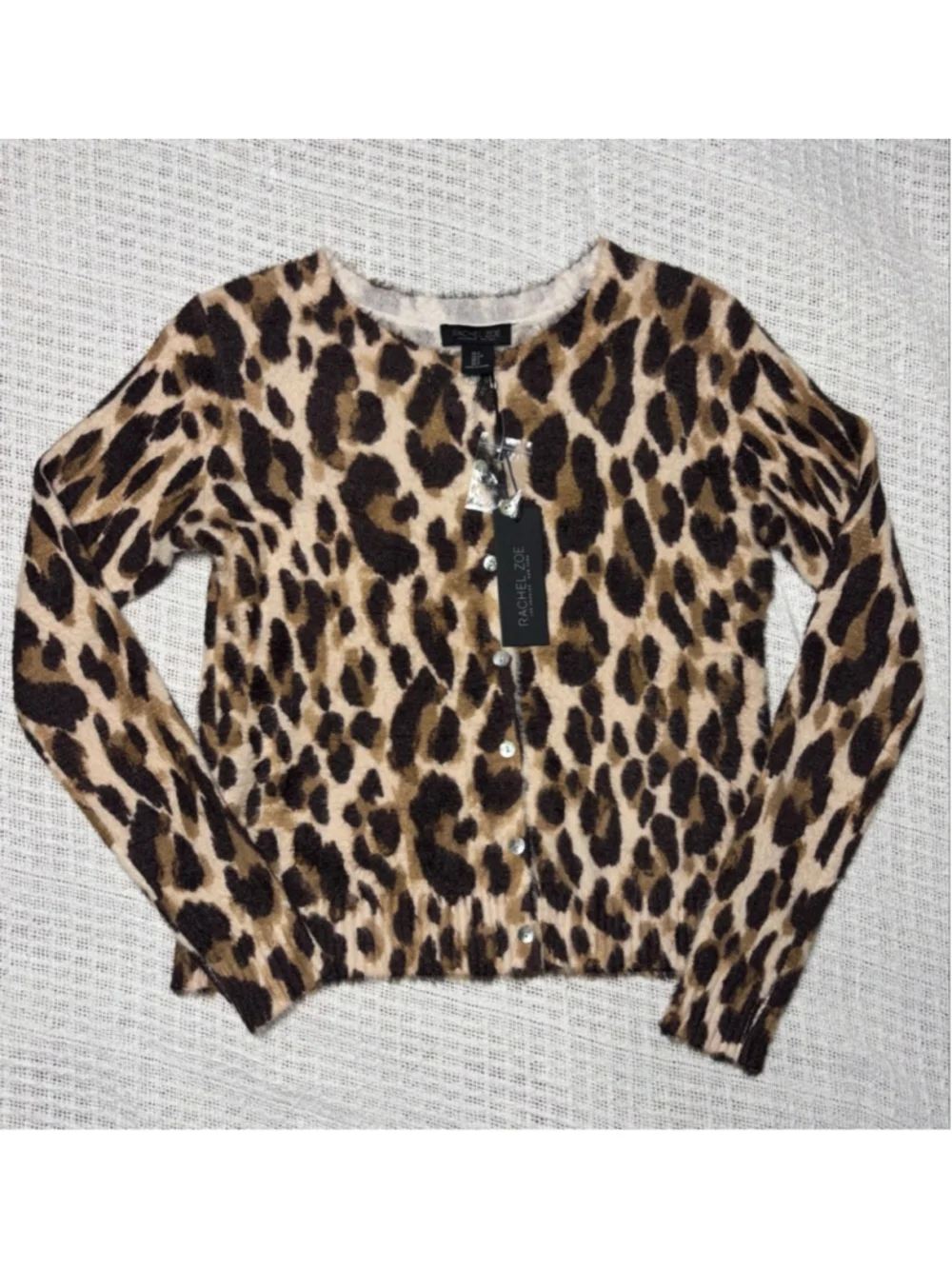 Rachel Zoe Leopard Print Soft & Cozy Fuzzy Button Down Cardigan Size Small NWT - Picture 2 of 7